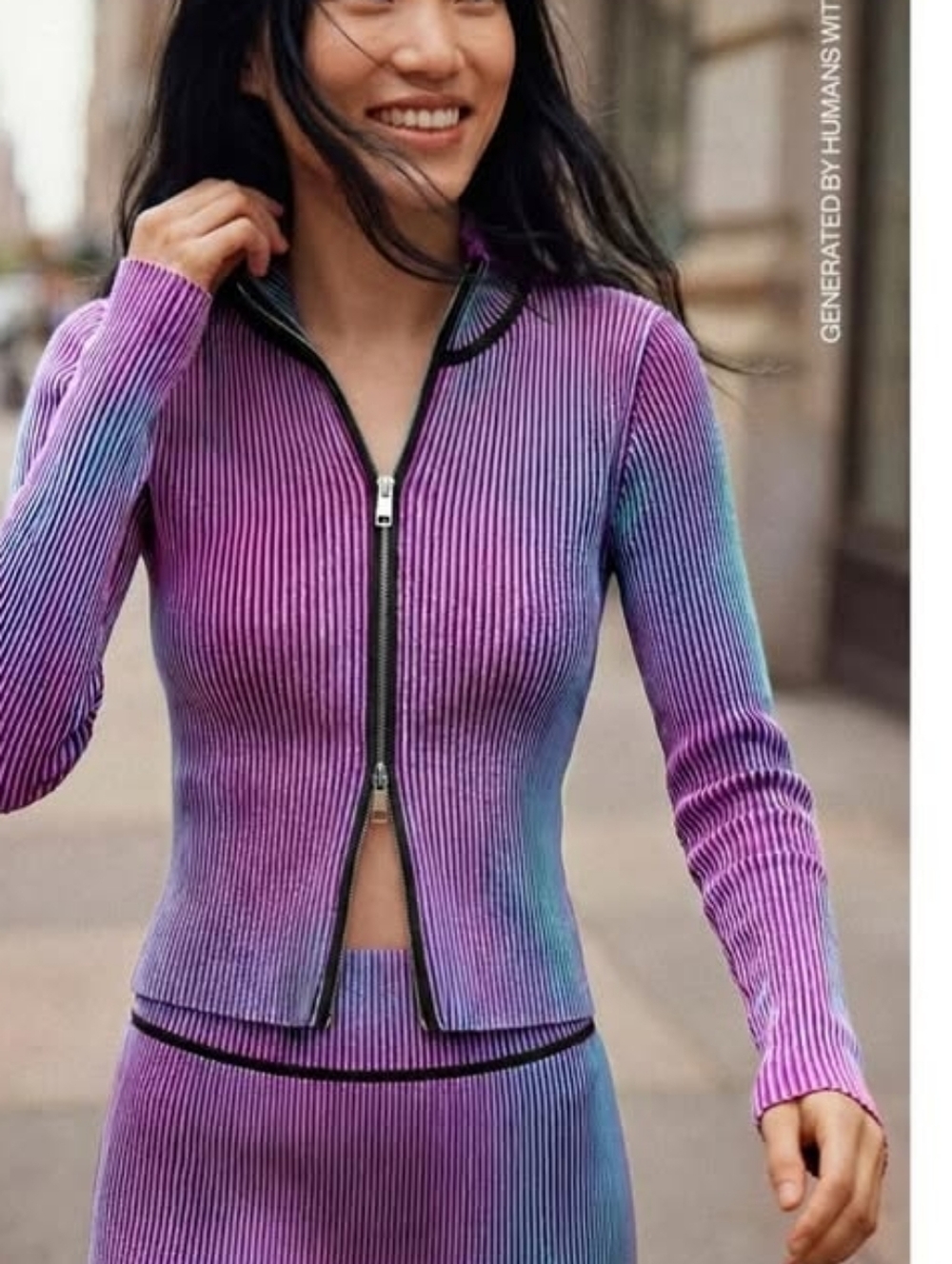 Desigual Purple-Pink Ombre Ribbed Zip-Front Top
